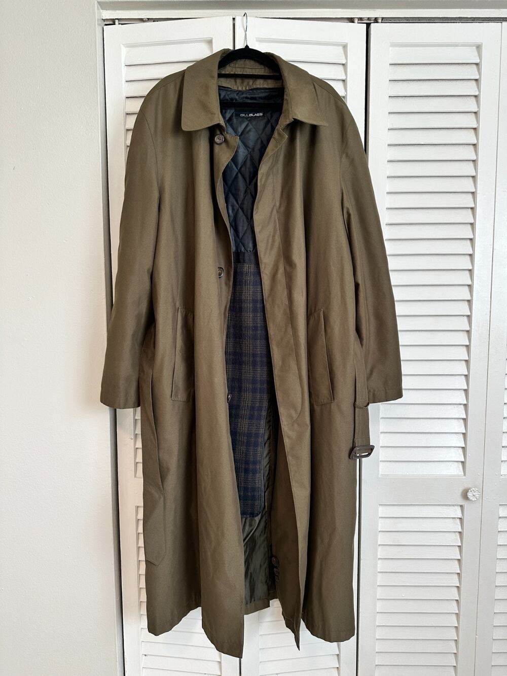 Bill Blass Trench Coat Belted Mens 44 Reg Olive Green Old Money Fall Academia